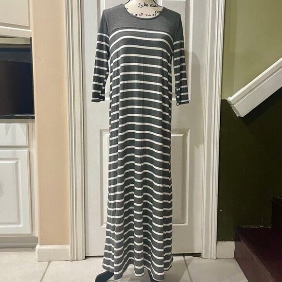 Exist Maxi Dress 3/4 Sleeve Stripe Ribbed Sz Medium Cotton Versatile Aesthetic - Picture 13 of 16